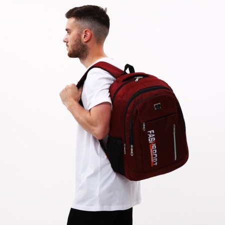 Male backpack on a zipper, 2 lightning departments, 5 external pockets, burgundy color-6