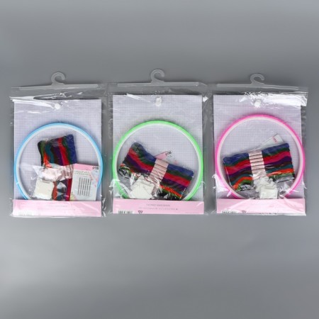 Cross -embroidery set: canvas without a pattern 30 × 20 cm, threads 10 pcs, hoop d = 18 cm, needles 6 pcs, bobbins 10 pcs, color mix-8