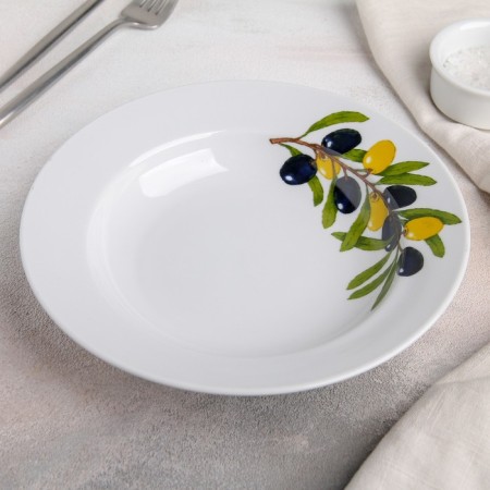 Deep “olives” plate, 225 ml, d = 20 cm, white color, mix, porcelain pattern-3