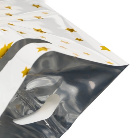 A set of gift packages, metallized, "stars" white 17x25 cm, 20 microns 10 pcs-4