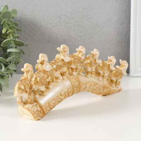 Polystone souvenir "Seven elephants on the tusk" Carved 10x24x3.5 cm-2