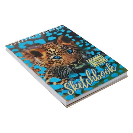 Calligrata A5 sketchbook, 50 sheets, solid cover, “leopard”, metallized cardboard with a volumetric pattern, block 100 g/m2-1