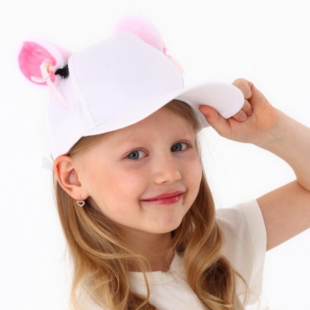 Baby cap for a girl "cat" with ears, white color, rr 52-54, 5-7 years old-14