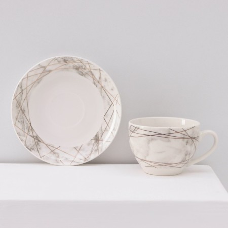 Service porcelain tea shade “Marble”, 12 objects: 6 cups 280 ml, 6 saucer d = 15 cm, color gray color-4