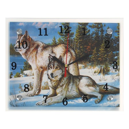 Carty clock, interior "wolves in the winter forest", silent, 25 x 20 cm