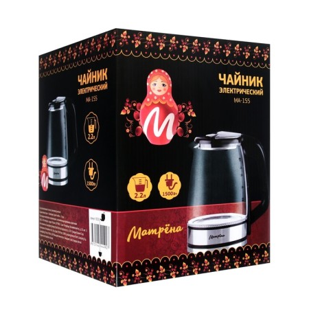 Electric kettle "Matryona" MA-155, glass, 2.2 l, black-silver-8