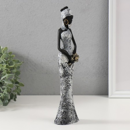 Souvenir Polystone "African in white with golden flowers" 4.8x7x29 cm-1