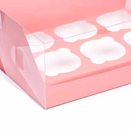 Confectionery folding box for 6 cupcakes 23.5 x 16 x 10, pink-2