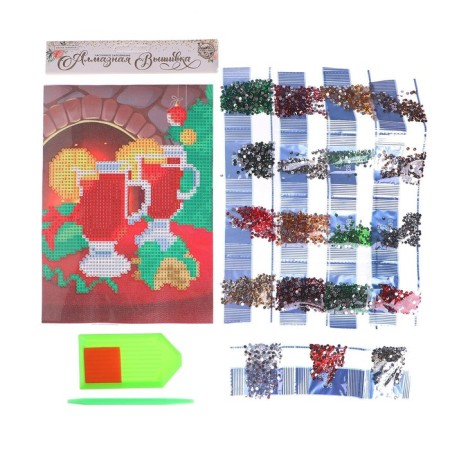 New Year's diamond mosaic with partial filling "New Year. Tea by the fireplace ", 15 x 21 cm-3
