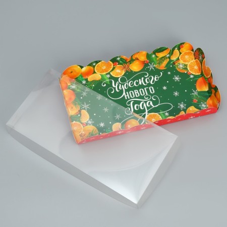 Box for confectionery with PVC lid "Mandarins", 10.5 x 21 x 3 cm, New Year-4