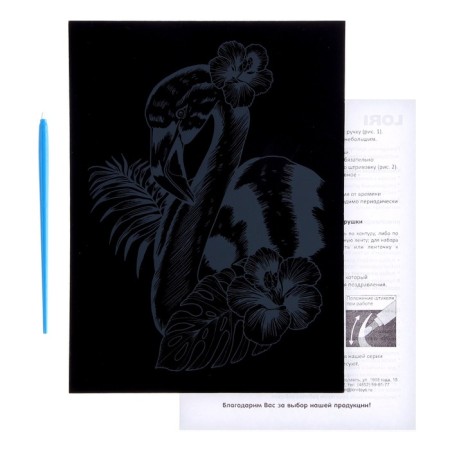 Engraving. Scretching, 18 × 24 cm, animals "pink flamingo"-1