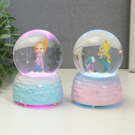 Souvenir Polystone Water Ballion Music, Light "Mermaid and Fish" MIX 8x8x12 cm-1