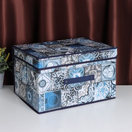 Stellid box for storage with a lid of the mosaic, 40 × 30 × 25 cm, blue color-2