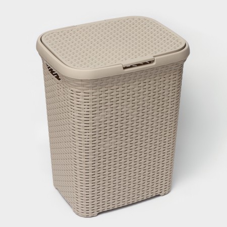 Besnaya basket with a rattan lid, 60 l, 34 × 44 × 55 cm, Latte color-1