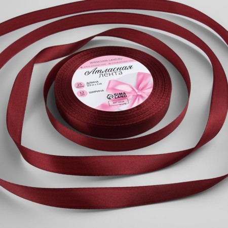 Satin tape, 12 mm × 23 ± 1 m, wine vene