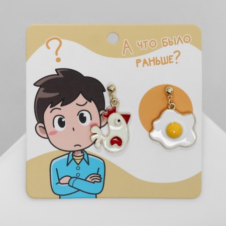 Emall earrings “What was before” chicken and egg, colored in gold