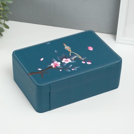 Casket to the leatherette for jewelry "Piece on Sakura" Blue 16x24x8.5 cm-6