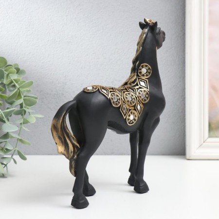 Souvenir Polystone "Imperial Black Horse, with mirrors" 19x5.5x21.5 cm-2