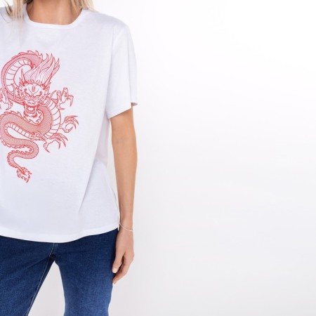 Women's T -shirt "Dragon", white color/Red print, size 44-1
