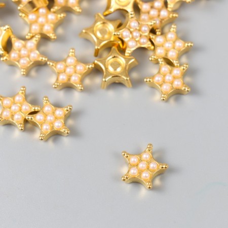Decor for creativity Plastic "Golden Snowflake with Pearls" set of 30 pcs 1.1x1.1 cm