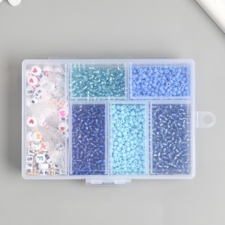 Glass 8/0 in the box "Blue" beads + thread 0.8 mm 5 m 12x8.4x2.2 cm-3
