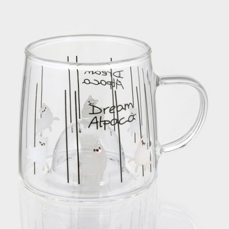 Glass mug with a wooden lid "Lama", 300 ml, Mix drawing-5