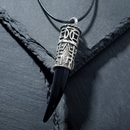 Unisex "Fang" with runes, black color in black silver, 44 cm