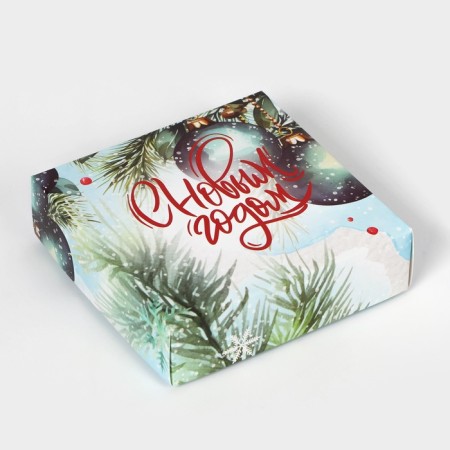 New Year. Box for 4 sweets, "Christmas toys", 12.6 x 12.6 x 3.8, confectionery packaging-3