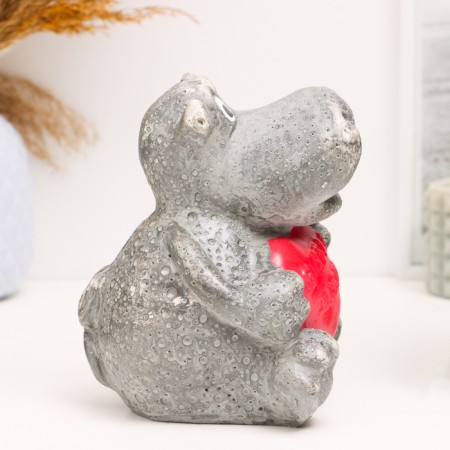 Piggy bank "Hippo with heart" Gray, 14cm-3