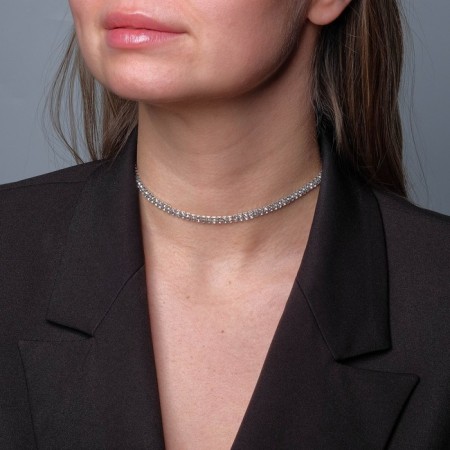 Choker "ice" elegant, white color in silver, 32 cm