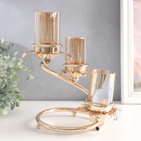 Summary metal, glass for 3 candles "Branch with leaves" D-5 cm gold 15x15x23.5 cm-3