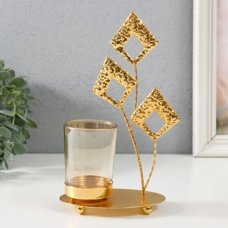 Summary metal, glass per 1 candle "leaves-rombic" d = 4.7 cm, gold 13x8x20.5 cm-1