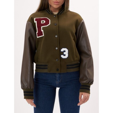 Leather bomber female color khaki, size 48-2