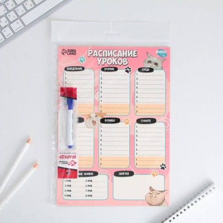 Lesson schedule "Cute cats" A4, reusable magnetic with marker-8