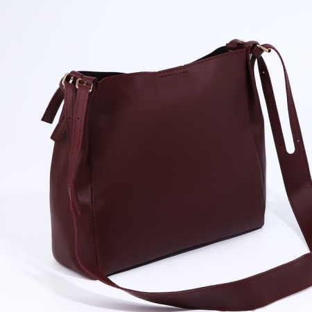 Button bag bag, burgundy color-2