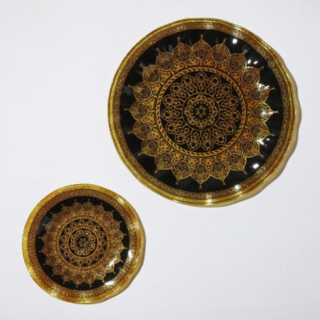 Diningral “Mehendi”, 7 objects: D = 30 cm - 1 pc, D = 18 cm - 6 pcs, gold, black color-2