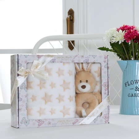 Baby plaid with a toy, size 90x120 cm, beige color-3