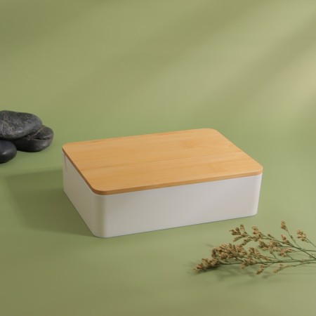 Boxing for storing cosmetic supplies "Bamboo", with a mirror, 4 sections, 18 × 13 × 5 cm, white/brown color-5