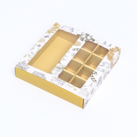 New Year. Box for 8 sweets and chocolate, 17.7x17.7x3.8 cm, confectionery packaging-7