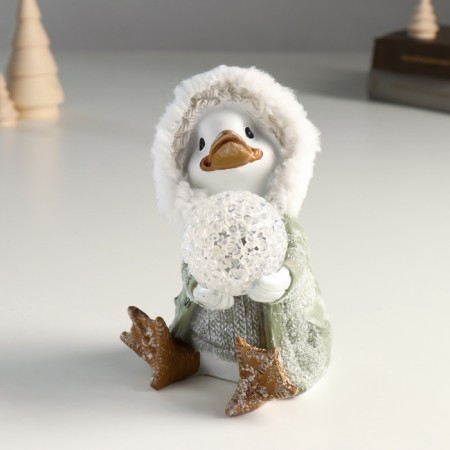 Souvenir Polystone Light "Goose in a fur coat with a hood with a snowball" 10x10x14 cm-2