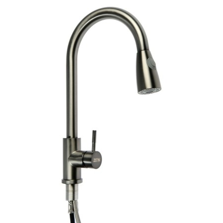 Kitchen mixer Zein Z4961, stainless steel, with a sliding watering can, 2 modes, gray-3