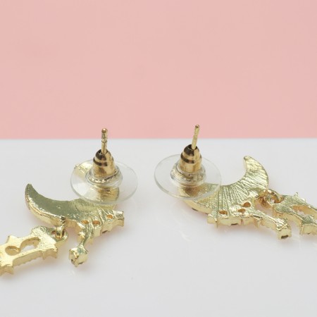 Earrings with “crescent” rhinestones, the color is white in gold-2