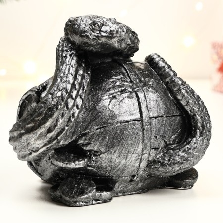 The piggy bank "Snake with a barrel" Small silver, 14x19x12cm-2