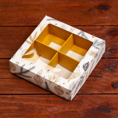 Box for sweets 4 pcs, 12.6 x 12.6 x 3.5 "New Year's toys"-1