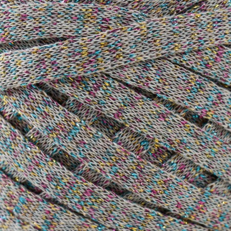 Knitted yarn "Ribbon" with Lurex 85m/170 ± 5 g (gray, lurex: rainbow)-2