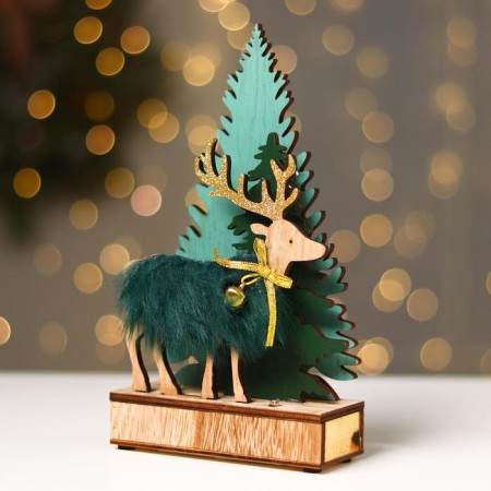 New Year's decor with backlight "Christmas trees and a deer with a bell" 6 × 4 × 19.5 cm, green