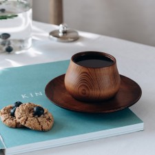 Tea couple made of natural cedar MAGISTRO, cup 150 ml, saucer d = 15.5 cm, chocolate color