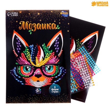 Mosaic with rhinestones "Cat with glasses." Set for creativity-1