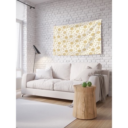 Decorative panel with photo printing "Golden Snowflakes", horizontal, size 100x150 cm