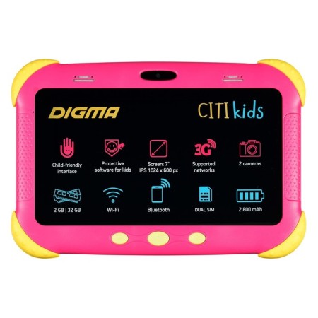 Digma Citi Kids tablet, 7 ", IPS 1024x600, 1.3 GHz, 2+32 GB, 2 MP, Android 9, Pink